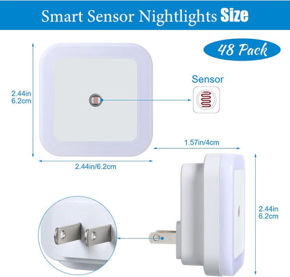 Tuanse 48 Pack LED Night Lights Plug into Wall Smart Sensor Sensor Automatic Night Lamp Nightlights Accessories for Bedroom Bathroom Toilet Stairs Kitchen Hallway(White)