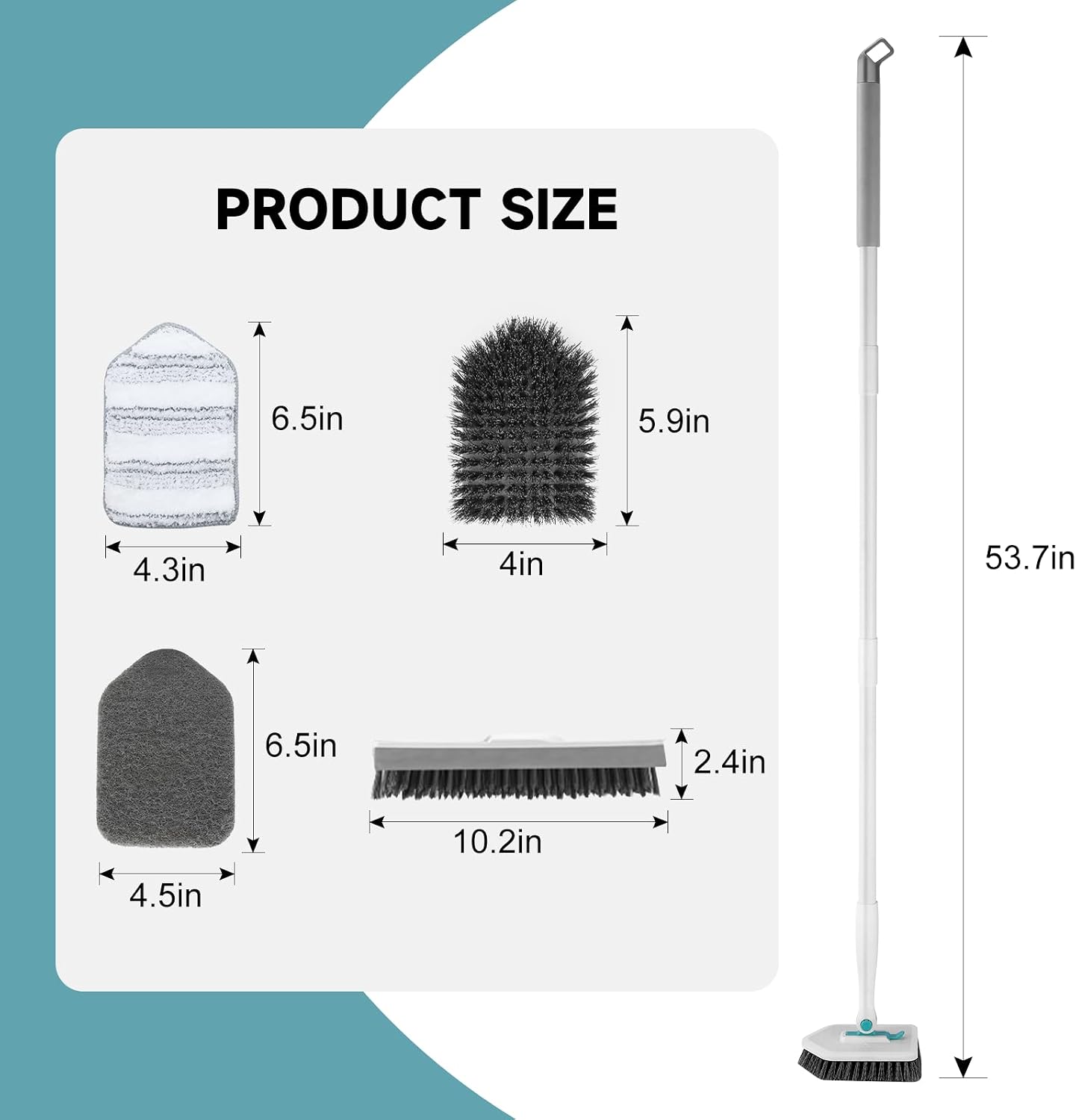 nacena Shower Scrubber with Long Handle, 3 in 1 Tile Tub Scrubber Brush with 3 Detachable Cleaning Heads Adjustable Handle Shower Cleaner Brush for Bathroom, Kitchen, Toilet, Wall, Sink, Blue White