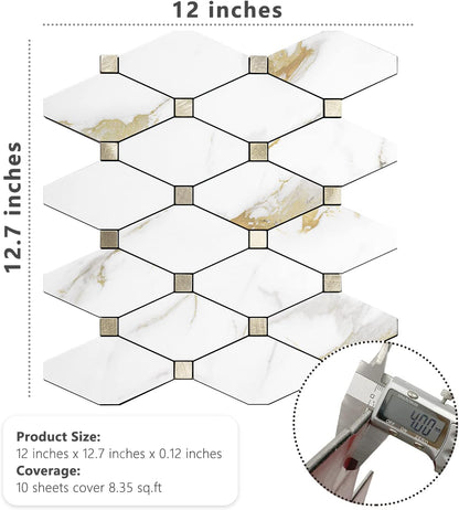 STICKGOO 10 Sheets Peel and Stick Backsplash, Polished Dolomite PVC Mixed Metal Gold Kitchen Backsplash, Stick on Backsplash Wall Tiles for Kitchen, Bathroom, RV