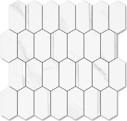 Vamos Tile Long Hexagon Peel and Stick Backsplash Tile - 10 Sheets Stick on Backsplash for Kitchen and Bathroom 12.4 x 12 Inch Glossy Wood Grain PVC Self Adhesive Mosaic Wall Tiles
