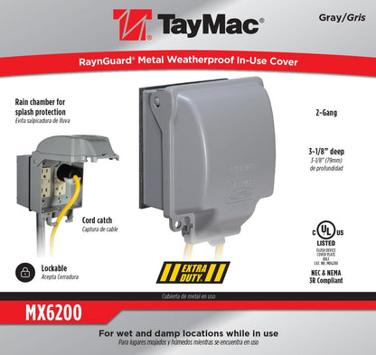 TayMac MX3200 RaynGuard Extra Duty Metal Weatherproof in-Use Cover, 1-Gang, Gray, 3.55 x 3.37 x 6.12 inches