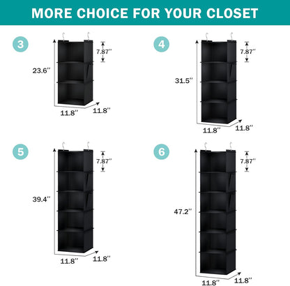 YOUDENOVA Hanging Closet Organizer, 4-Shelf Closet Hanging Storage Shelves, Grey