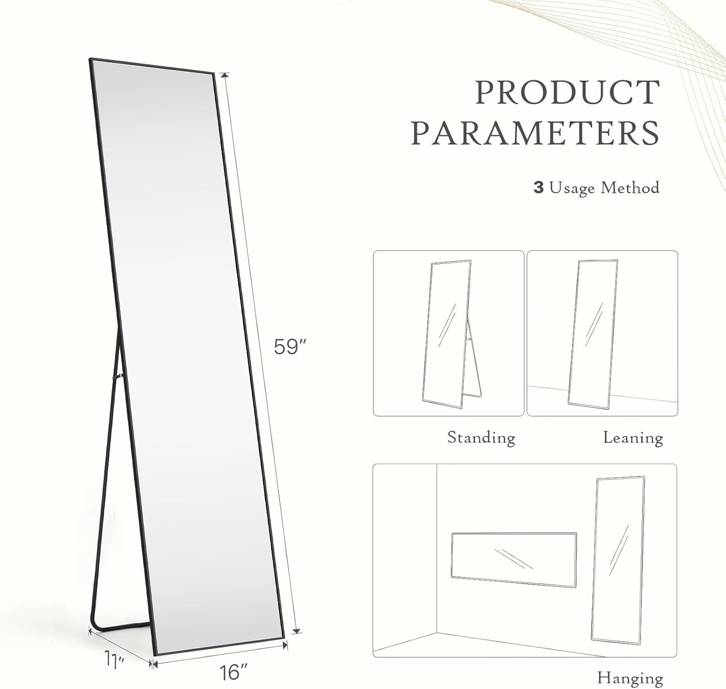 Arched Mirror Full Length, Upgraded 16"x59" Body Wall Mirrors with Shatter-Proof Glass, Floor Standing, Hanging or Leaning, Tall Arch Mirror with Stand Aluminum Alloy Frame for Bedroom Cloakroom