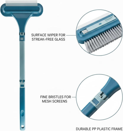 Double-Sided Window & Screen Cleaning Brush, 13-Inch PP Tool for Glass and Mesh, Integrated Wiper for Cleaning Results (1 Pack)