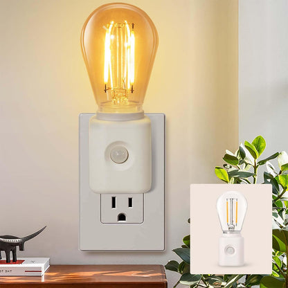 Led Night Light Bulb Plug in, 1W Vintage Nightlight, Dusk to Dawn and Motion Sensor, Warm White 2700K, 10-100LM Adjustable Brightness, Dimmable, for Hallway Bedroom Stairway, 1 Pack