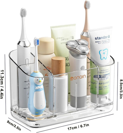 Toothbrush Holder for Bathroom Wall Mounted, 5 Slots Acrylic Toothbrush and Toothpaste Organizer Removable Dividers, Large Capacity Electric Toothbrush Holder for Family Bathroom Accessories, Clear
