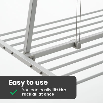foxydry Mini, Ceiling Mounted Clothes Drying Rack, Pulley Clothesline, Vertical Folding Laundry Drying Rack 21.26" D x 59.84" W x 9.84" H