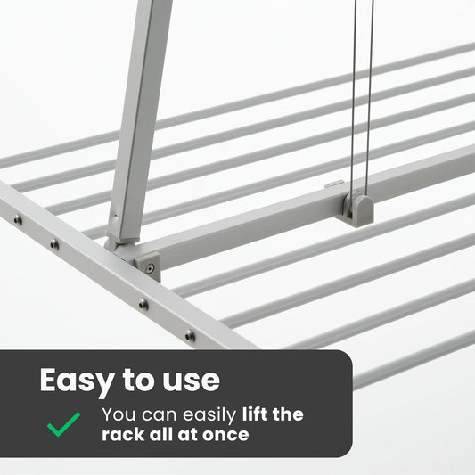 foxydry Mini, Ceiling Mounted Clothes Drying Rack, Pulley Clothesline, Vertical Folding Laundry Drying Rack 21.26" D x 59.84" W x 9.84" H
