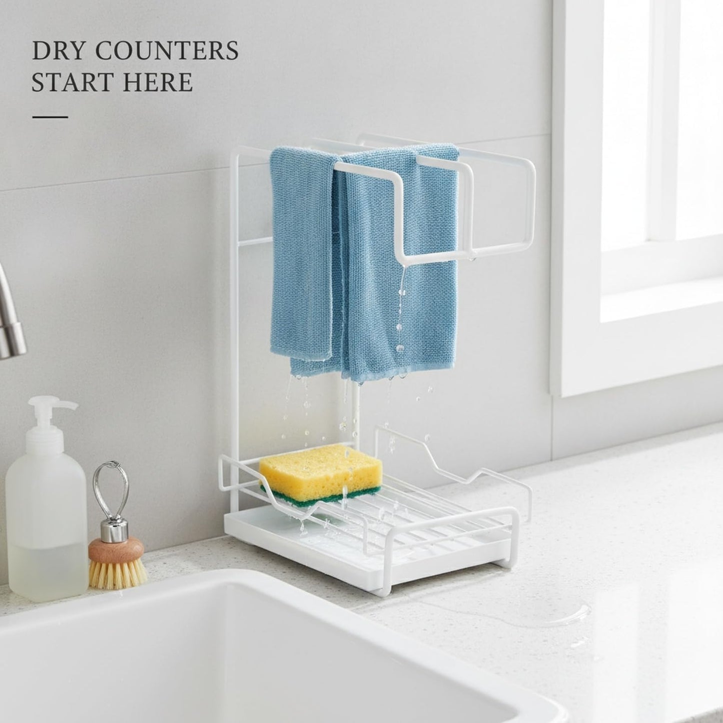 Dish Cloth Storage Rack with Tray, Wall Mounted Carbon Steel Sponge Organizer for Kitchen Sink