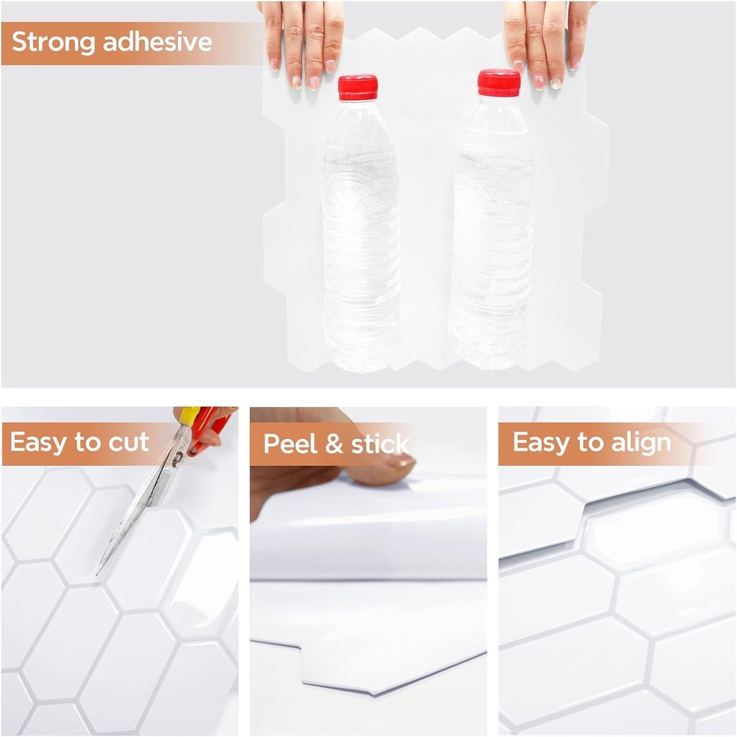 Vamos Tile Upgraded Thicker Design Backsplash Tile Peel and Stick, 10-Sheet Grey Marble Long Hexagon Self Adhesive Wall Tiles Stick On Backsplash for Kitchen Bathroom RV Fireplace