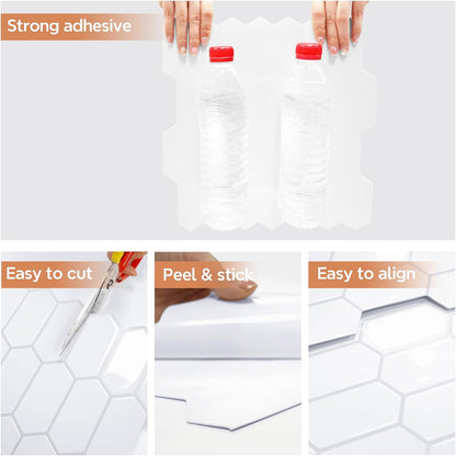 Vamos Tile Upgraded Thicker Design Backsplash Tile Peel and Stick, 10-Sheet Grey Marble Long Hexagon Self Adhesive Wall Tiles Stick On Backsplash for Kitchen Bathroom RV Fireplace