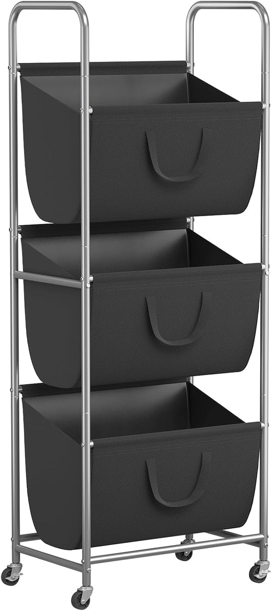 ELYKEN 120L Vertical Rolling Laundry Hamper with Removable Bags, 3 Section Laundry Baskets with Wheels, Space-Saving 3 Tier Laundry Sorter for Small Spaces, Dorm, Bedroom, Bathroom, Laundry Room