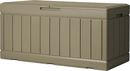 Greesum 110 Gallon Outdoor Storage Box with Lockable Lid, All-Weather for Patio Furniture, Pool Supplies & Garden Tools, Waterproof, UV-Resistant Large Deck Box, Dark Black