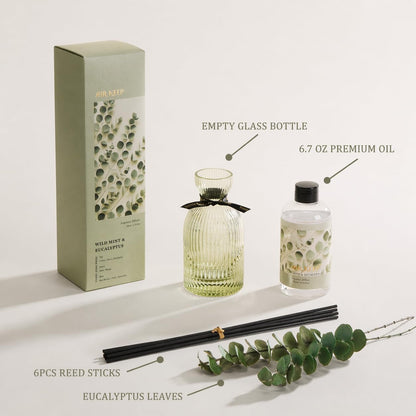 Airkeep Reed Diffuser Set 6.76 oz – Cherry Blossom Home Fragrance with Eucalyptus Sticks – Decorative Glass Bottle for Bathroom, Bedroom & Living Room Décor – Gift Ready
