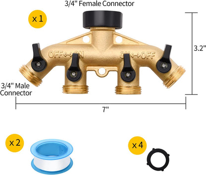 1/2/4 Pack 2 Way Hose Splitter, for 3/4" Hose Connector, with Rubber Washers & Tapes | for 3/4" Hose Connector