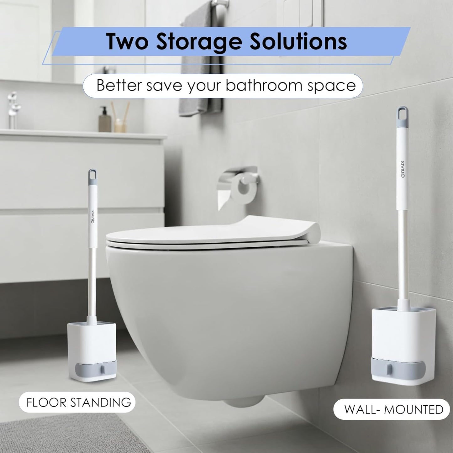 Toilet Cleaner Brush, Silicone Toilet Brush+Pumice Stone for Toilet Cleaning, with Non-Slip Long Handle, Wall Mounted/Floor Standing, Toilet Brush Set for Bathroom RVs