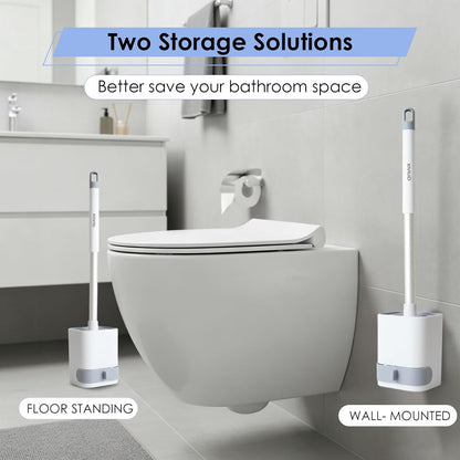 Toilet Cleaner Brush, Silicone Toilet Brush+Pumice Stone for Toilet Cleaning, with Non-Slip Long Handle, Wall Mounted/Floor Standing, Toilet Brush Set for Bathroom RVs
