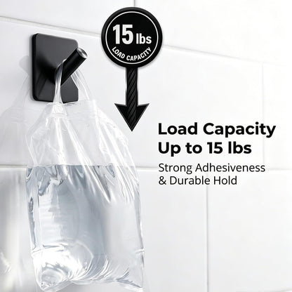 Fotosnow Matte Black Adhesive Wall Hooks, 15lbs Locking Curve Anti Slip Stainless Steel No Drill Stick On Hooks for Bathroom Shower Towel Coat Kitchen