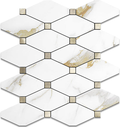 STICKGOO 10 Sheets Peel and Stick Backsplash, Polished Dolomite PVC Mixed Metal Gold Kitchen Backsplash, Stick on Backsplash Wall Tiles for Kitchen, Bathroom, RV