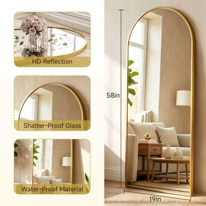 59"x16" Floor Mirror Full Length, Arched Full Length Mirror with Stand, Full Body Mirrors for Bedroom Living Room or Cloakroom Gold