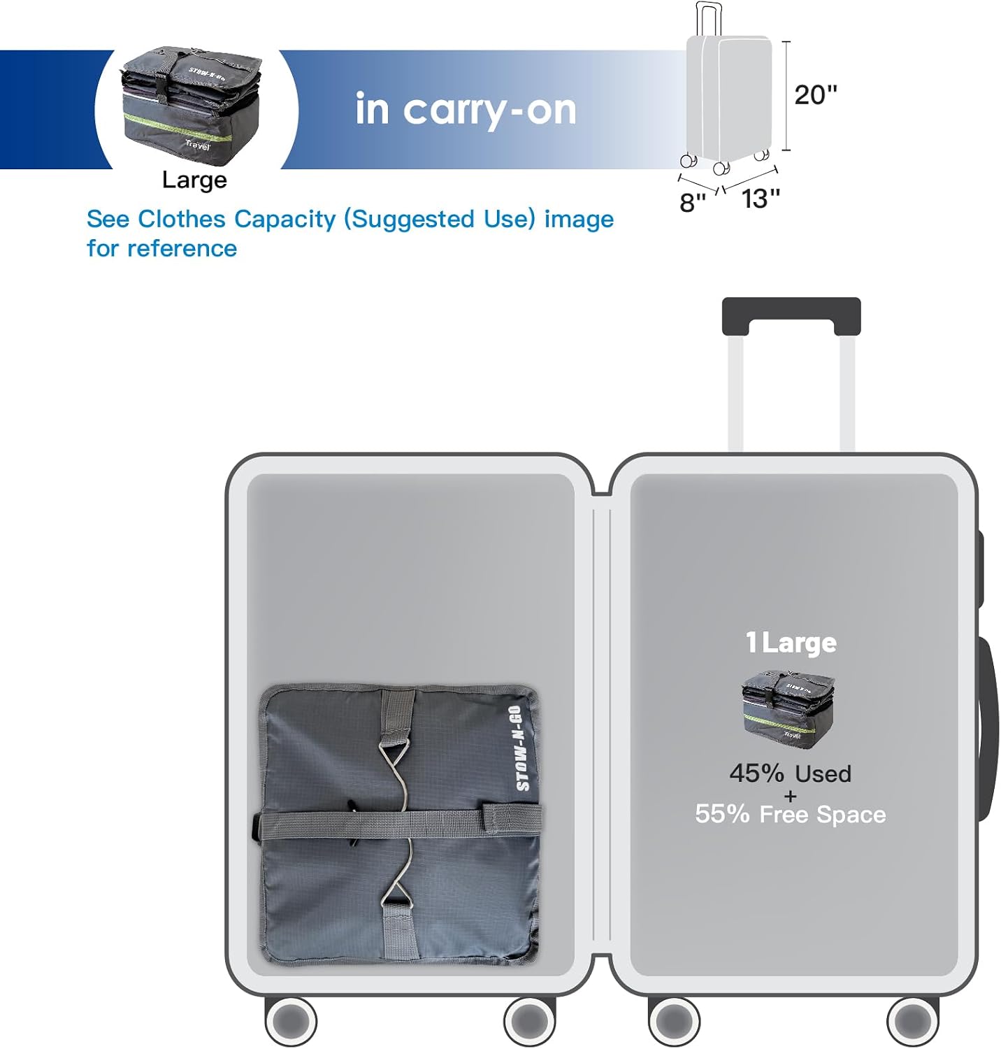 Grand Fusion Stow-N-Go Hanging Travel Shelves, Packing Organizer for Luggage. Carry on Closet for Suitcase. Expandable Packing Cube. Travel Essentials. (Black - L, L = (L) 11.8" x (W) 11.8")