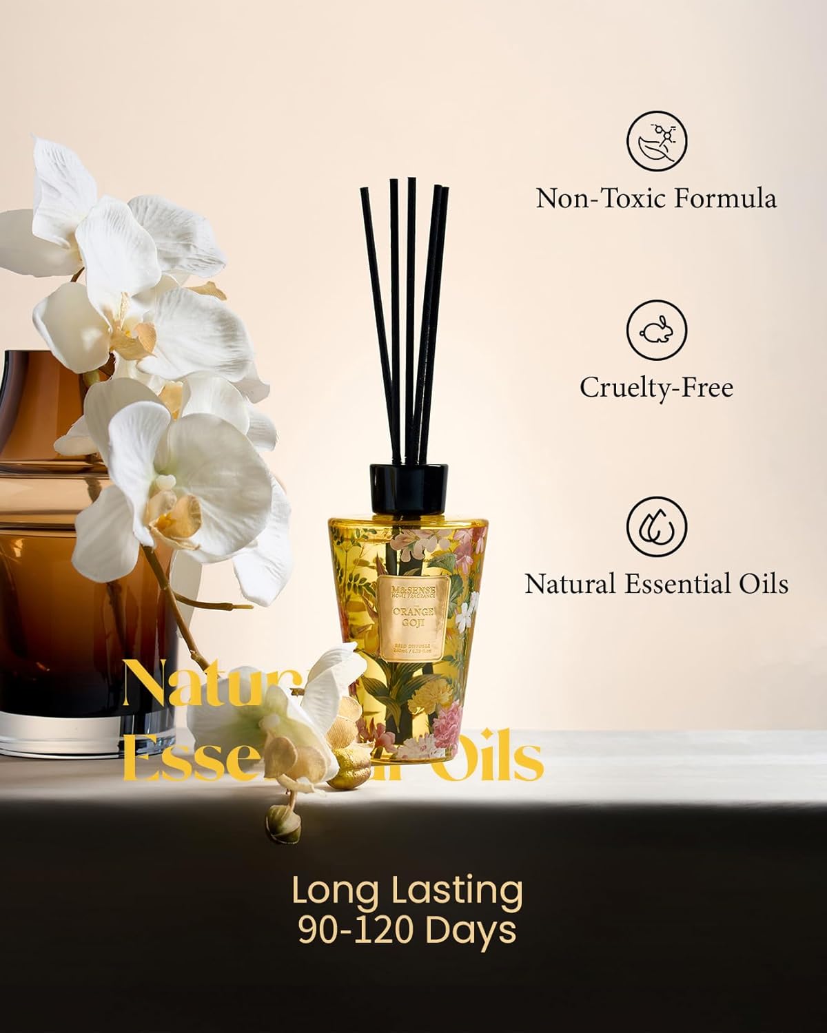 M&SENSE Reed Diffuser Set, Jasmine Sandalwood Scented 6.3 fl oz Natural Essential Oil Diffusers with Sticks, Non-Toxic Organic Air Freshener, Long-Lasting Fragrance Oils for Home Bathroom Living Room
