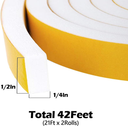 ToLanbbt White Door Window Weather Stripping Self Adhesive Foam Tape High Density Foam Sealing Strip Window Insulation Weatherproof Gasket Tape for Doors and Windows (1/2" W X 1/8" T X 16.5')