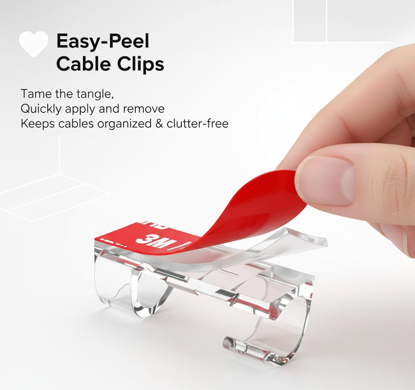 100pcs Clear Adhesive Cable Clips,Wire Clips Cord Holder Cable Management Finisher Wire clamp for Light,Desk,Desk,Wall,TV PC Ethernet Wire Hider for Cords Max.1/4"