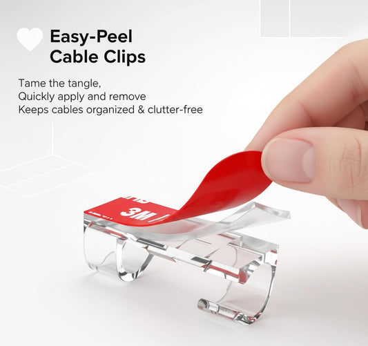 100pcs Clear Adhesive Cable Clips,Wire Clips Cord Holder Cable Management Finisher Wire clamp for Light,Desk,Desk,Wall,TV PC Ethernet Wire Hider for Cords Max.1/4"