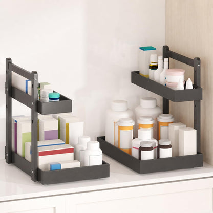 Under Sink Organizer - 2-Tier Pull Out Cabinet Organizer Vertical Slide Out Sink Shelf Storage Shelves for Multi-Purpose Bath Kitchen Bathroom Medicine (Nature, 2 Packs)