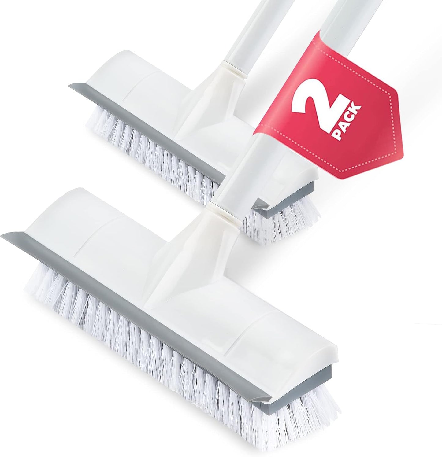 BOOMJOY Floor Scrub Brush with 57" Long Handle, 12" Wide Head, 2 in 1 Scrape and Brush, Stiff Bristle for Cleaning Bathroom, Patio, Kitchen, Tile, Wall and Deck