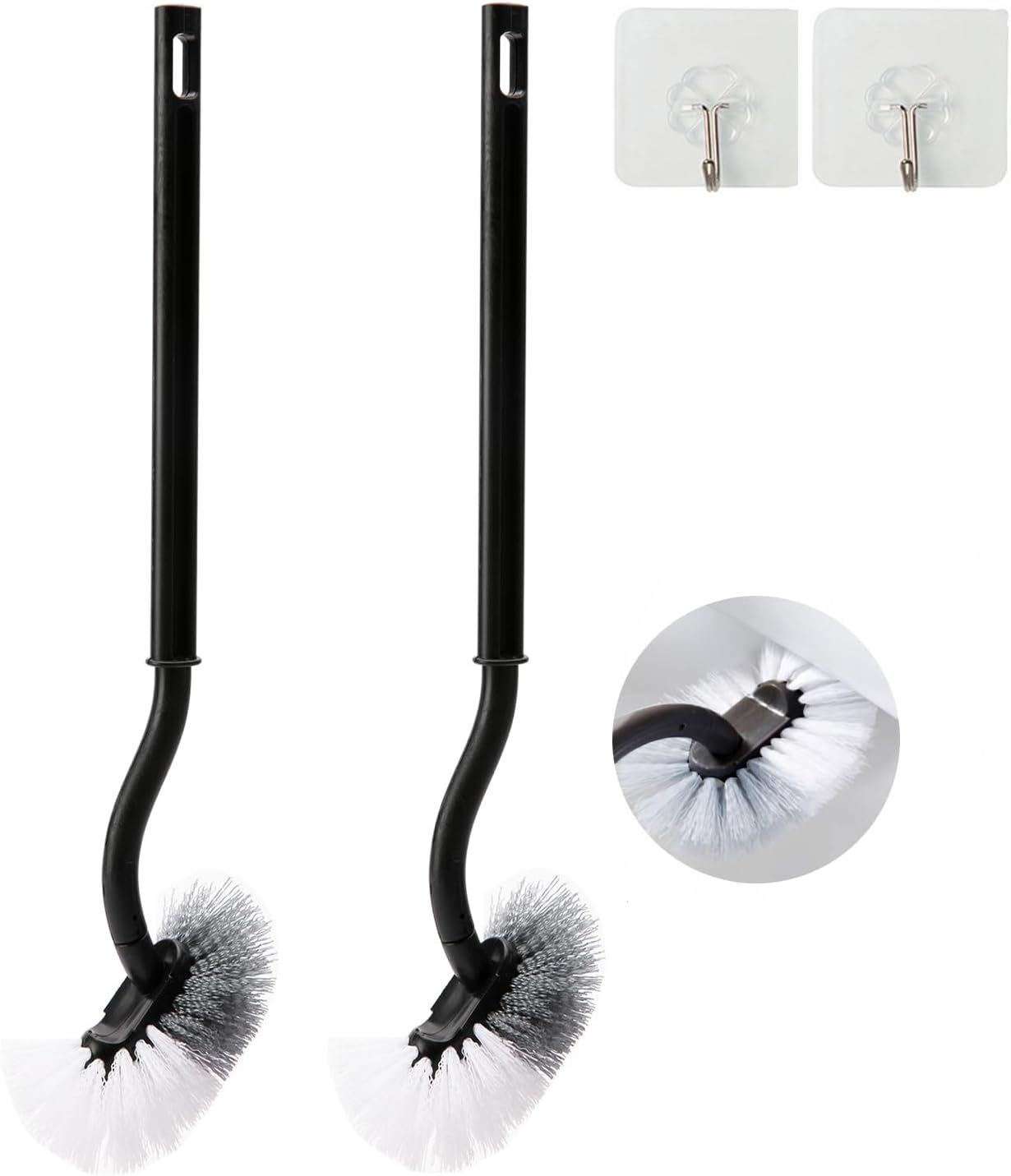 2 Pack Curved Toilet Bowl Brush Without Holder for Bathroom, Compact Toilet Brush Durable Under The Rim Household Deep Cleaning Brushes (White Toilet Brush Without Holder)