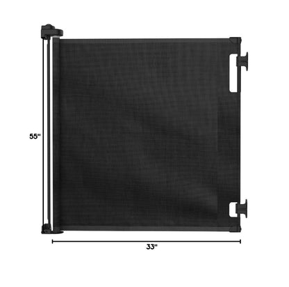 Retractable Baby Gate Perma Child Safety 33" Tall x 55” Wide, Mesh, for Stairs, Doorways, Dogs, Pets, Indoor, Outdoor, One-Handed Operation, Locking, Easy Install, Hardware Mount, White