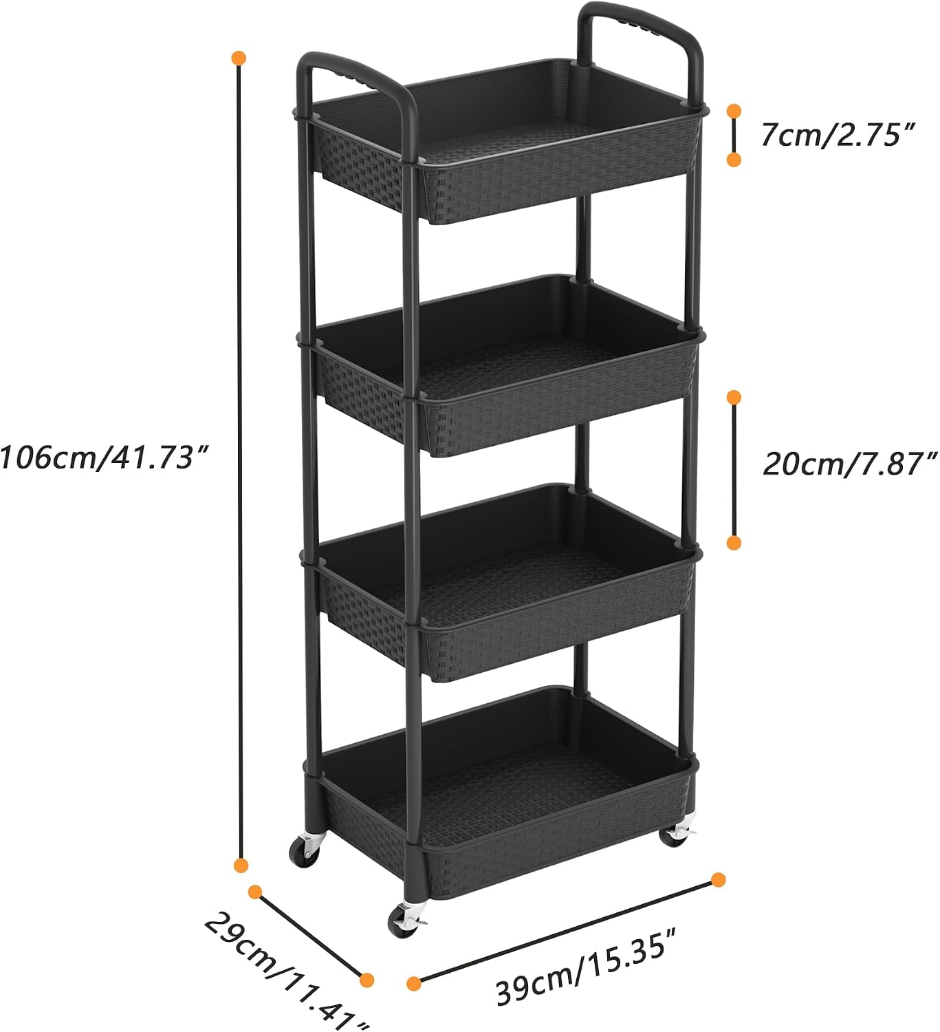 MOYIPIN 3-Tier Plastic Rolling Utility Cart with Handle,Utility Storage Cart for Office, Living Room, Kitchen,Movable Storage Organizer Shelves,White