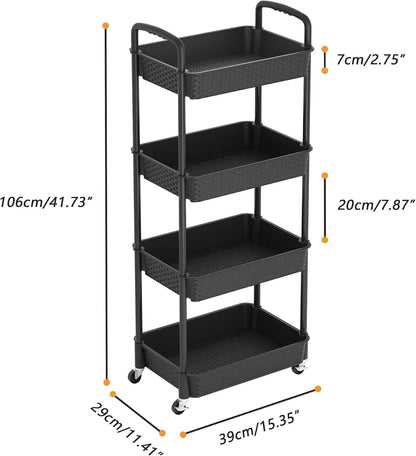 MOYIPIN 3-Tier Plastic Rolling Utility Cart with Handle,Utility Storage Cart for Office, Living Room, Kitchen,Movable Storage Organizer Shelves,White