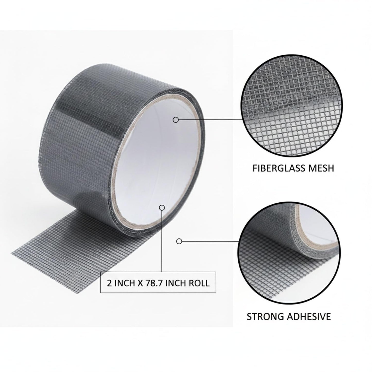 Self-Adhesive Window Screen Repair Tape, Fiberglass Mesh Patch for Holes and Tears, 2 in x 78.7 in Roll for Door and Window Screens