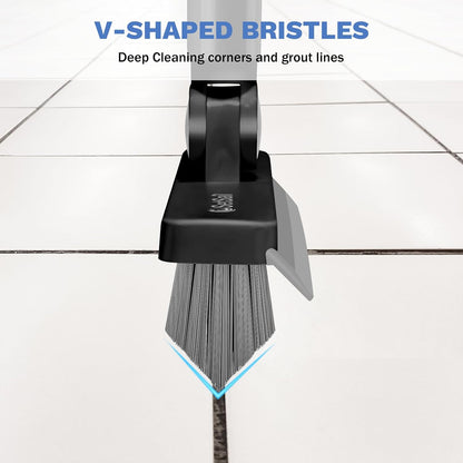 SetSail Grout Cleaner Brush with Long Handle, V-Shaped Floor Scrub Brush Swivel Grout Brush Stiff Bristle Floor Grout Scrubber for Bathroom, Tile Line, Crevice, Kitchen, Wall, Deck, Garage, White Grey