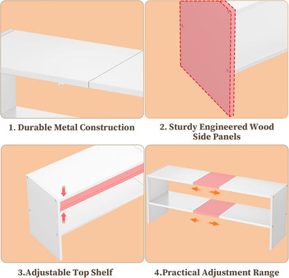 X-cosrack 2 Pack 2-Tier Shoe Rack Organizer for Closet, Expandable and Adjustable White Shoe Rack, Stackable Iron Wood Combination Shoe Storage Shelves for Closets, Entryway, Small Space, Garage
