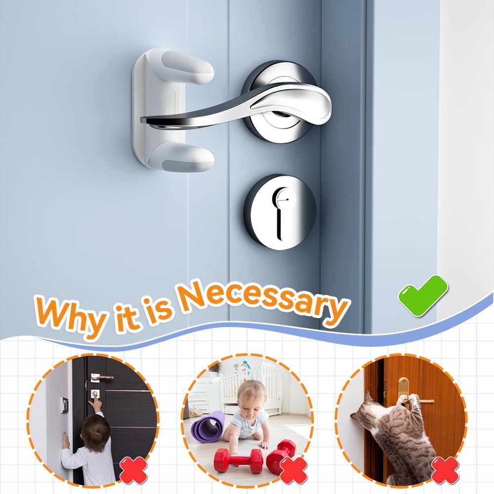 SAFELON 2 PCS Baby Safety Door Lever Locks， Door Handle Locks for Childproof & Petproof, Invisible Switch to Prevent Children from Opening The Door, No Screws or Drill