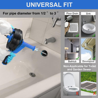 Drain Auger, Clog Remover with Drill Adapter, 25 Feet Flexible Plumbing Snake Use Manually or Powered for Kitchen, Bathroom and Shower Sink, Comes with Gloves (blue)