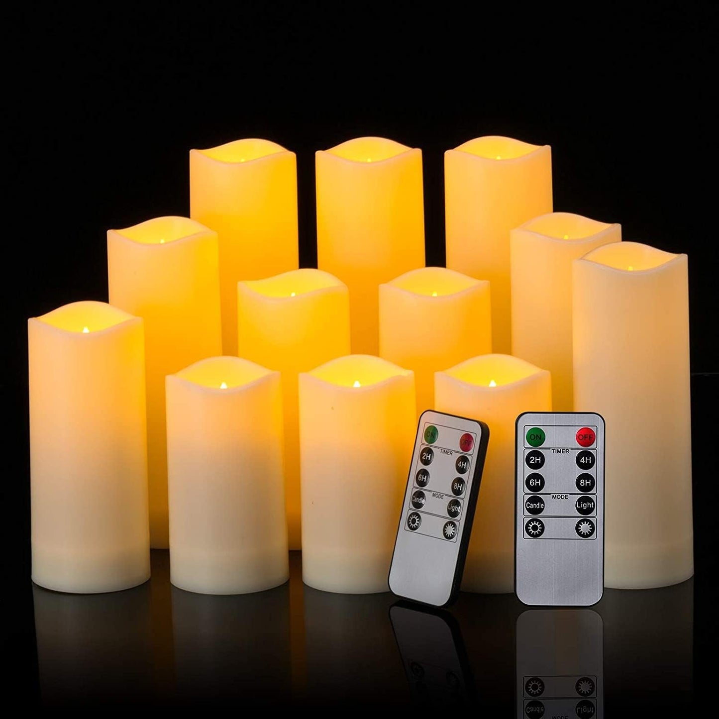 YOROXRG Set of 24 Waterproof Outdoor Flameless Candles, LED Candles with 4 Remote and Timer,(H 4" 5" 6" x D 2.2"),for Christmas,Halloween,Wedding,Festival