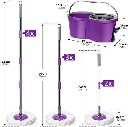 Spin Mop Bucket System,Masthome Pedal Spin Mop and Bucket with Wringer Set,EasyWring Microfiber Mop with 3 Mop Pads,360°Spinning Floor Cleaning System - Home & Office Suitable