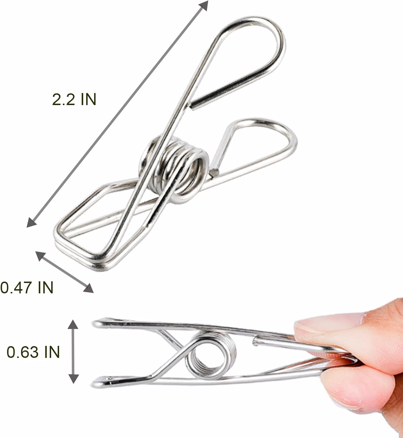 (50PCS) Stainless Steel Laundry Clothes Pins Heavy Duty Outdoor, Clothespins for Hanging Clothes, Metal Clips, Metal Snack Bag Chip Clips for Food Packages, Mini Clothes pins