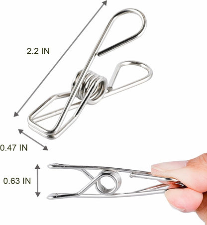(50PCS) Stainless Steel Laundry Clothes Pins Heavy Duty Outdoor, Clothespins for Hanging Clothes, Metal Clips, Metal Snack Bag Chip Clips for Food Packages, Mini Clothes pins