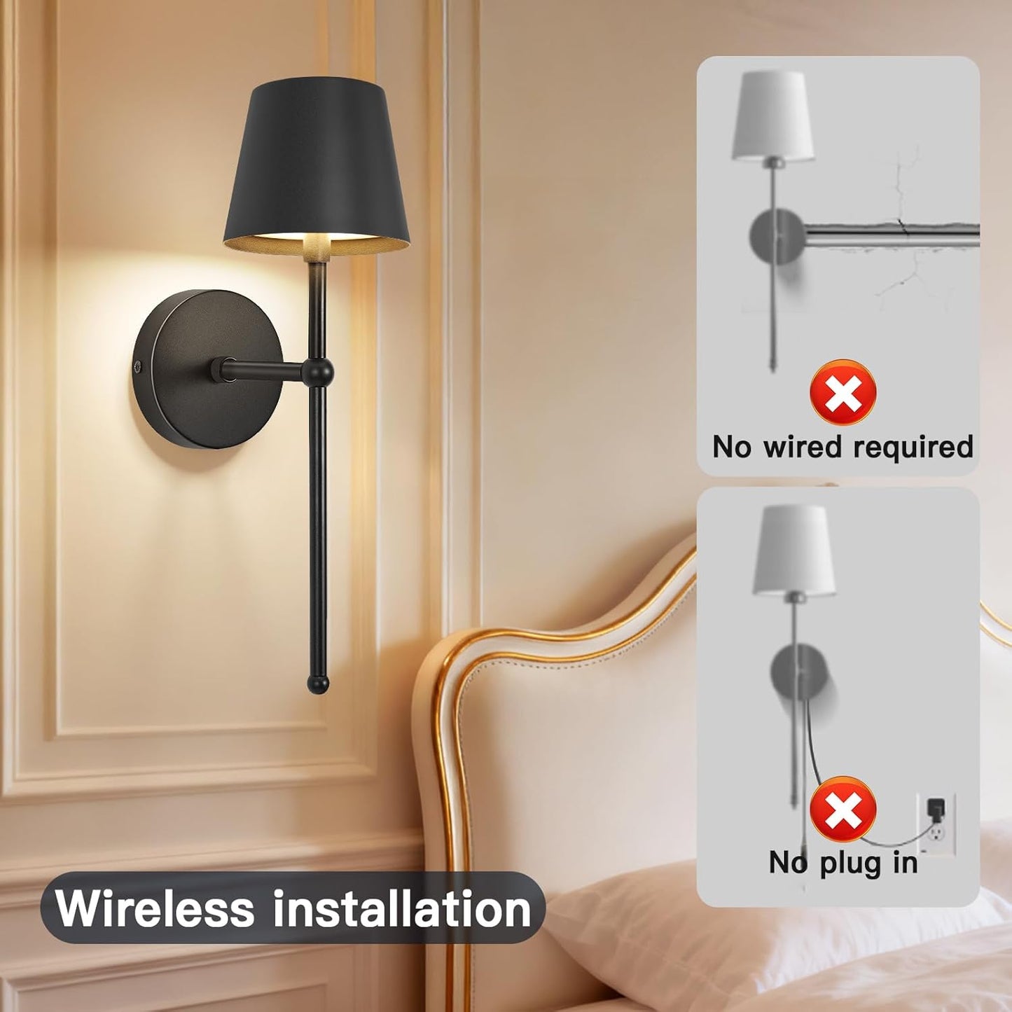 TaoFiaCo Battery Operated Wall Sconces Set of 2, Wireless Wall Sconce with Remote Dimmable Timer, Rechargeable 5200mAh, Cordless Wall Light for Bedroom Living Room, Hallway, Light Decor
