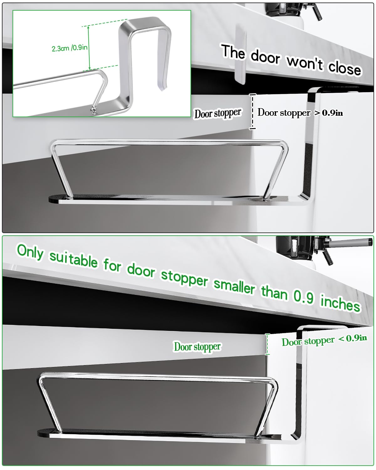 YQh Stainless Steel Cabinet Door Trash Bag Holder for Kitchen Cabinet Door and Drawer, Cabinet Door Hook Adjustable Spacing, Suitable for Plastic Bags with Handles Food Bags