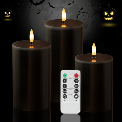 White Flameless Pillar Candles, Battery Operated Wax Candles with Remote, Flat Top Flickering Flameless Candles, LED Candle for Home, Wedding, Party Decor, Set of 3, Φ 3" H 4" 5" 6"