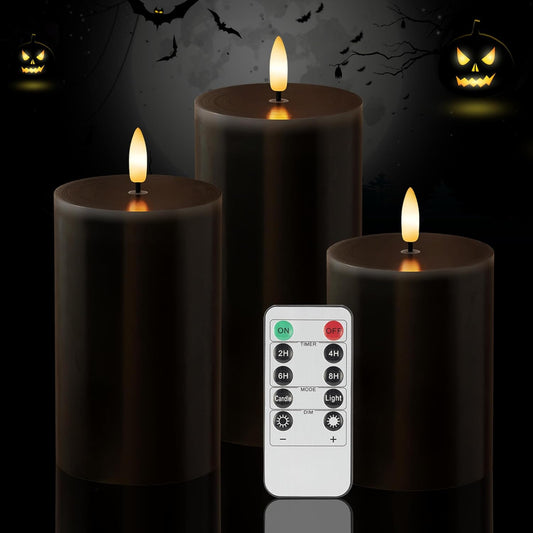 White Flameless Pillar Candles, Battery Operated Wax Candles with Remote, Flat Top Flickering Flameless Candles, LED Candle for Home, Wedding, Party Decor, Set of 3, Φ 3" H 4" 5" 6"