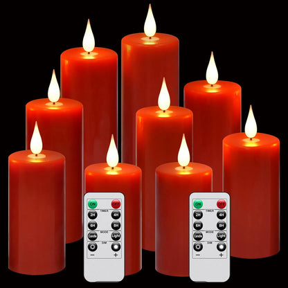 Flameless Flickering Battery Operated Candles D2.2''*H4 5" 6" 7" 8" 9" Set of 9 Ivory Real Wax Pillar LED Candles with 10-Key Remote and Cycling 24 Hours Timer (Ivory)