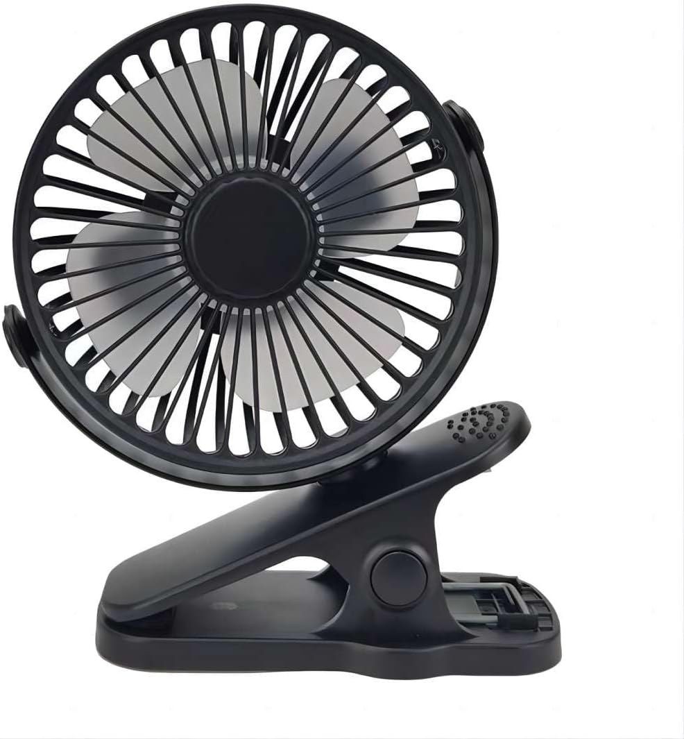 Compact USB Rechargeable Clip on Fan, 6 Inches Portable Personal Fan for Outdoors, Car Seat, Gym - Black